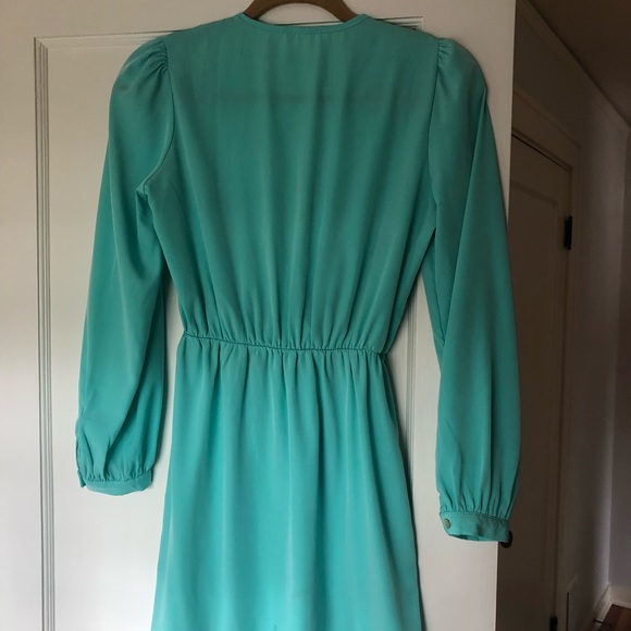 Teal/ Mint Long Sleeve Mini Wrap Cocktail Dress - Picture 6 of 7